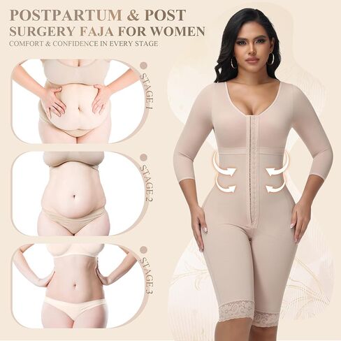 M MYODRESS Fajas Colombianas Shapewear for Women Curvy Faja Body Shaper Post Surgery Tummy Tuck Bbl Lipo Compression Garment Stage 2 Faja with Sleeves Tummy Control Postpartum Girdle Waist Trainer in Kuwait