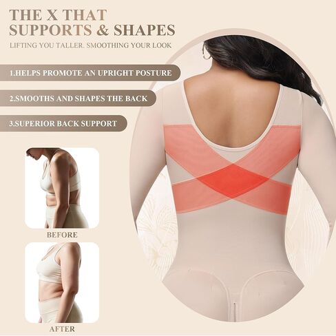 M MYODRESS Fajas Colombianas Shapewear for Women Curvy Faja Body Shaper Post Surgery Tummy Tuck Bbl Lipo Compression Garment Stage 2 Faja with Sleeves Tummy Control Postpartum Girdle Waist Trainer in Kuwait