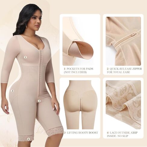 M MYODRESS Fajas Colombianas Shapewear for Women Curvy Faja Body Shaper Post Surgery Tummy Tuck Bbl Lipo Compression Garment Stage 2 Faja with Sleeves Tummy Control Postpartum Girdle Waist Trainer in Kuwait
