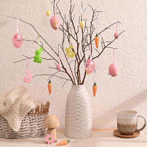 DecorbyHannah Easter Eggs Decorations, 24ct Small Easter Tree Ornaments for Basket, Shatterproof Colorful Pastel Spring Decor with Bunny Rabbit, Carrot and Flower for Home Party Outdoor Garden in Saudi Arabia