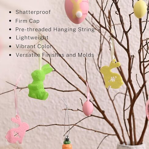DecorbyHannah Easter Eggs Decorations, 24ct Small Easter Tree Ornaments for Basket, Shatterproof Colorful Pastel Spring Decor with Bunny Rabbit, Carrot and Flower for Home Party Outdoor Garden in Saudi Arabia
