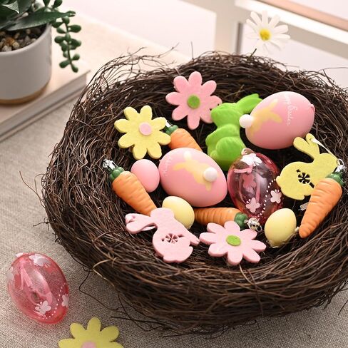 DecorbyHannah Easter Eggs Decorations, 24ct Small Easter Tree Ornaments for Basket, Shatterproof Colorful Pastel Spring Decor with Bunny Rabbit, Carrot and Flower for Home Party Outdoor Garden in Saudi Arabia