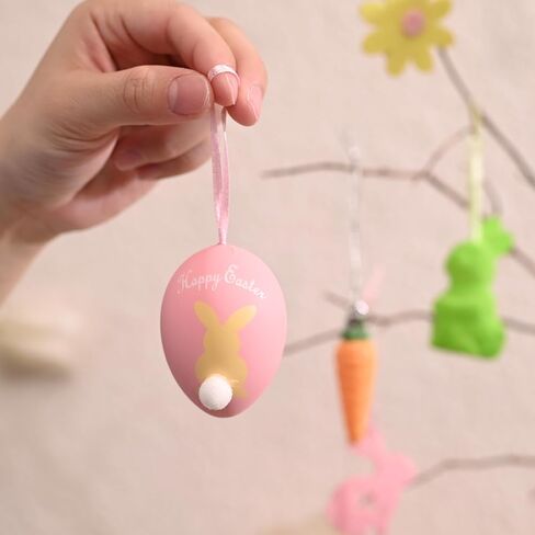 DecorbyHannah Easter Eggs Decorations, 24ct Small Easter Tree Ornaments for Basket, Shatterproof Colorful Pastel Spring Decor with Bunny Rabbit, Carrot and Flower for Home Party Outdoor Garden in Saudi Arabia