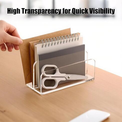 1 Pcs Acrylic Mile Sorter for Desk, 2 Upright Compartments Desk Mail Organizer, Acrylic Mail File Organizer Sorters for Envelope Paper Document, Clear Files Sorter for Office Home, Vertical in Kuwait