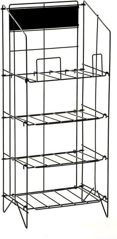 Wire Newspaper Stand with 4 Shelves, Free-Standing, Adjustable-Height Pockets, with Nameplate - Black in Kuwait