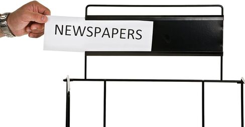 Wire Newspaper Stand with 4 Shelves, Free-Standing, Adjustable-Height Pockets, with Nameplate - Black in Kuwait