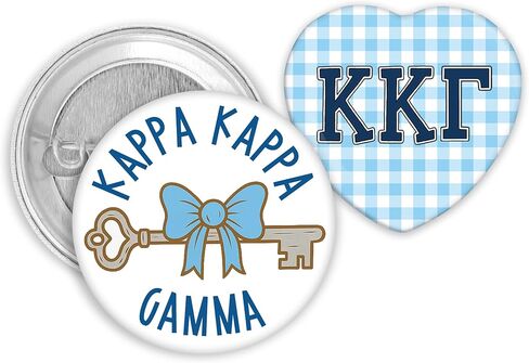Kappa Kappa Gamma Pin Set, Sorority Gift Bundle with Blue Key Bow Pin & Heart Gingham KKG Pin, 2-Piece Bid Day Pin Set, KKG Game Day Accessories, Kappa Kappa Gamma Big Little Buttons in Kuwait