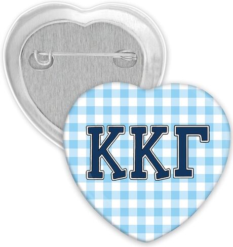 Kappa Kappa Gamma Pin Set, Sorority Gift Bundle with Blue Key Bow Pin & Heart Gingham KKG Pin, 2-Piece Bid Day Pin Set, KKG Game Day Accessories, Kappa Kappa Gamma Big Little Buttons in Kuwait