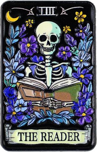 The Reader Skeleton Tarot Card Pin Brooch, Skeleton Reading Lover Enamel Pin, Gift For Book Lover Bookworm Reader, Bibliophile Brooches, Book Club Lapel Badge, Spooky Library Accessories in Saudi Arabia