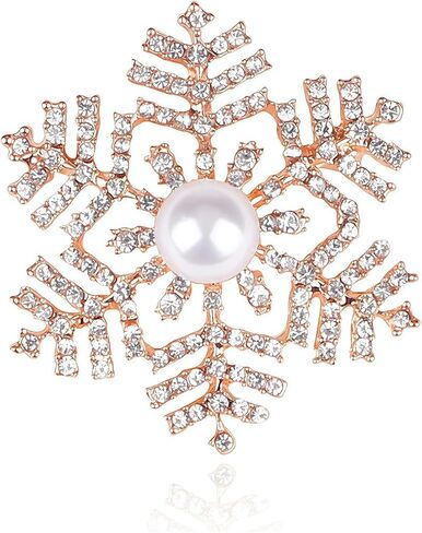 Crystal Snowflake Brooch for Women Sparkling Rhinestone Winter Snowflake Pin Fashion Christmas Pearl Snowflakes Brooch Elegant Clothing Hat Bag Skirt Accessories Christmas Birthday Party Costume Jewelry in Saudi Arabia