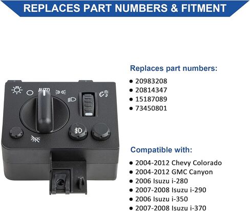 مفتاح مصباح الضباب الأمامي من Obaee متوافق مع 2004 2005 2006 2007 2008 2009 2010 2011 2012 Chevy Colorado GMC Canyon، استبدل OEM 15187089، 20983208 in Saudi Arabia