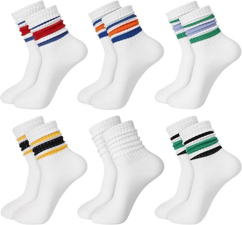 Retro Striped Crew Socks for Women, Colorful Cotton Stretchy Slouch Scrunch Socks Athletic Sock 5-7 in Saudi Arabia