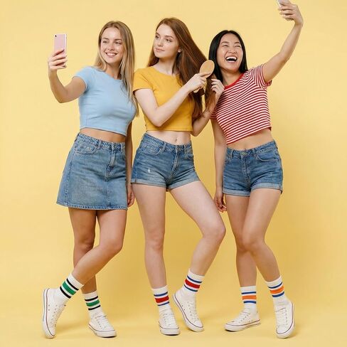 Retro Striped Crew Socks for Women, Colorful Cotton Stretchy Slouch Scrunch Socks Athletic Sock 5-7 in Saudi Arabia