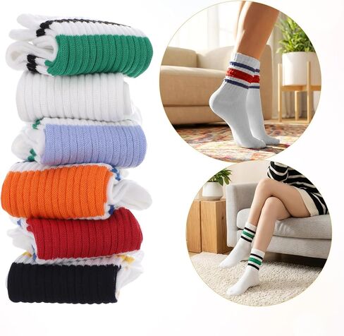 Retro Striped Crew Socks for Women, Colorful Cotton Stretchy Slouch Scrunch Socks Athletic Sock 5-7 in Saudi Arabia