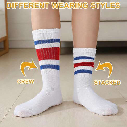 Retro Striped Crew Socks for Women, Colorful Cotton Stretchy Slouch Scrunch Socks Athletic Sock 5-7 in Saudi Arabia