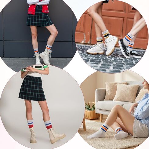 Retro Striped Crew Socks for Women, Colorful Cotton Stretchy Slouch Scrunch Socks Athletic Sock 5-7 in Saudi Arabia