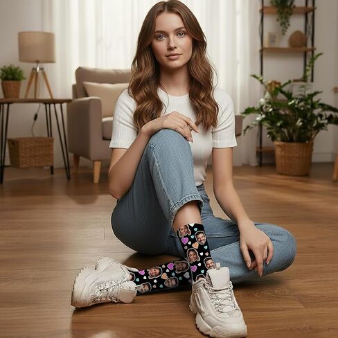 جوارب Bleu Reign المخصصة للزوجين - جوارب وجه مخصصة بقلوب ملونة - هدية رومانسية لعيد الحب، أو الذكرى السنوية، أو الزفاف in Kuwait