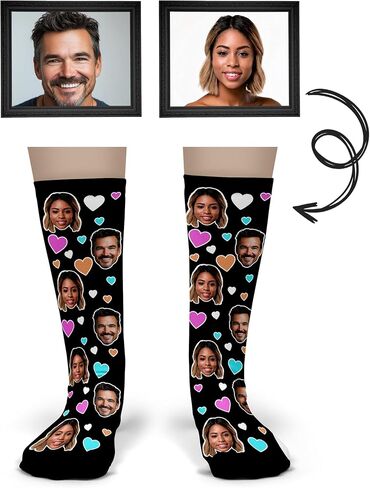 جوارب Bleu Reign المخصصة للزوجين - جوارب وجه مخصصة بقلوب ملونة - هدية رومانسية لعيد الحب، أو الذكرى السنوية، أو الزفاف in Kuwait