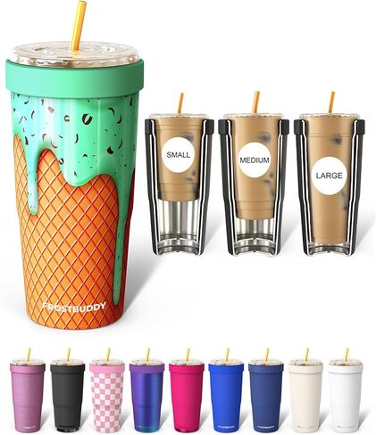 فروست بادي | To Go Buddy - كوب بهلوان معزول بالفراغ من الفولاذ المقاوم للصدأ سعة 30 أونصة - أكواب حرارية للمشروبات الساخنة والباردة - كوب Dunkin من الفولاذ المقاوم للصدأ (أسود) in Kuwait