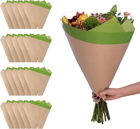 Market Bloom Sleeves 20 Pack 17 x 17 x 5.6 Inch FSC Certified Flower Bouquet Wrapping Paper, Flower Bouquet Bags Kraft Paper Sleeves, Gift-Ready for Wedding, Birthday, White in Saudi Arabia