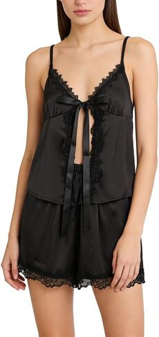 ROAONOCOMO Women Lace Trim Pj Shorts Set Square Neck Coquette Tank Top Silk Satin Pajama Set Babydoll 2 Piece Shorts Outfit in Saudi Arabia