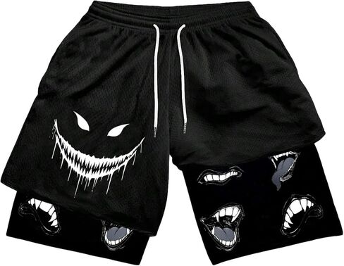 SHENHE Men's Y2k Goth Shorts 2 in 1 Mesh Shorts Basketball Track Shorts Streetwear with Liner in Kuwait