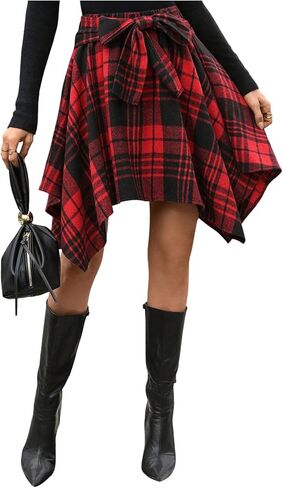SweatyRocks Women's Y2k Flannel Plaid Skirts Tie Front Asymmetrical Flowy Short Skirt in Saudi Arabia