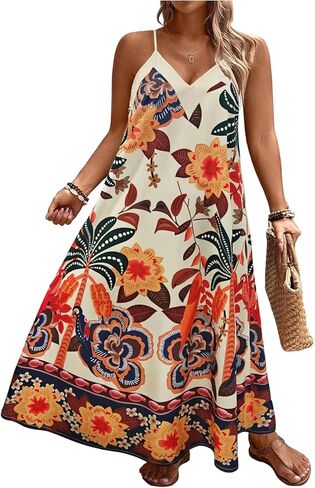 GORGLITTER Women's Plus Size Dress Boho Bump Friendly Sleeveless Oversized Maxi Long Dress Cruise Beach Flowy Sun Dress in Saudi Arabia