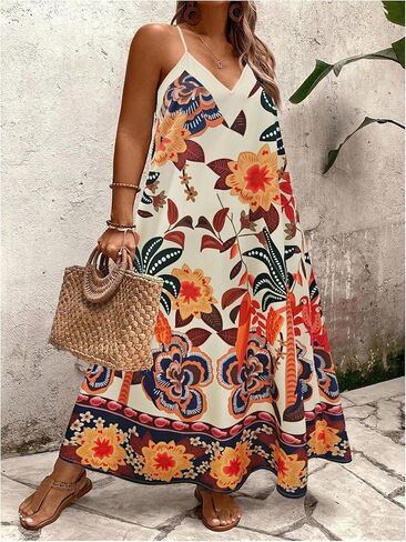 GORGLITTER Women's Plus Size Dress Boho Bump Friendly Sleeveless Oversized Maxi Long Dress Cruise Beach Flowy Sun Dress in Saudi Arabia