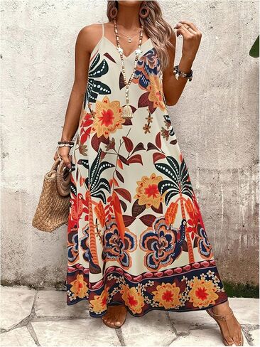 GORGLITTER Women's Plus Size Dress Boho Bump Friendly Sleeveless Oversized Maxi Long Dress Cruise Beach Flowy Sun Dress in Saudi Arabia