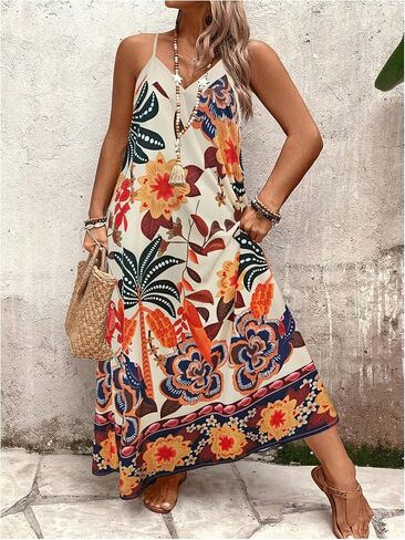 GORGLITTER Women's Plus Size Dress Boho Bump Friendly Sleeveless Oversized Maxi Long Dress Cruise Beach Flowy Sun Dress in Saudi Arabia