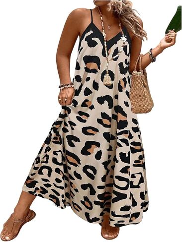 فستان نسائي من GORGLITTER مقاس كبير بوهو بدون أكمام مقاس كبير فستان طويل طويل للشاطئ فستان شمسي واسع in Kuwait