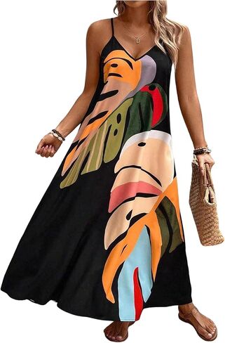 GORGLITTER Women's Plus Size Dress Boho Bump Friendly Sleeveless Oversized Maxi Long Dress Cruise Beach Flowy Sun Dress in Saudi Arabia