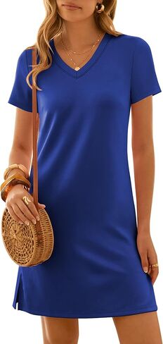 ANRABESS Summer Dress for Women 2026 Beach Vacation Clothes Short Sleeve V Neck Casual T Shirt Sundresses Travel Holiday in Saudi Arabia