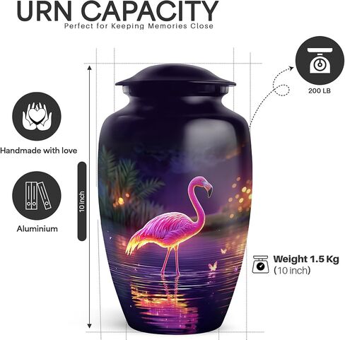 Yatskia Pink Flamingo with Butterfly Large Memorial Urns for Human Ashes Adult Male and Female, Decorative Funeral Urn for Adult Ash, (Classic Large, 10 Inch) in Saudi Arabia