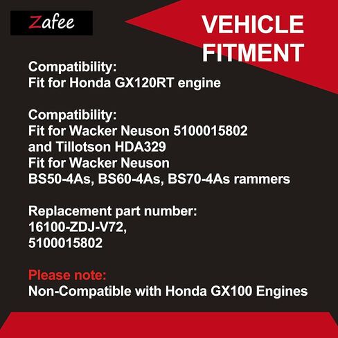 16100-ZDJ-V72 مجموعة المكربن ​​Carb مناسبة لمحرك Honda GX120RT Tillotson HDA329 ، لـ Wacker Neuson BS50-4As BS60-4As BS70-4As Rammers in Kuwait
