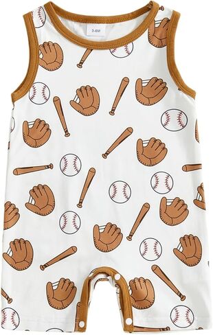 Newborn Baby Boys Baseball Outfits Short Sleeve Baseball Season Print Crew Neck Romper Jumpsuit Summer Playsuit in Kuwait