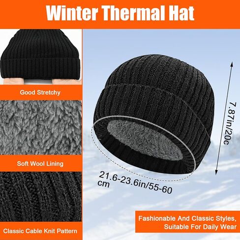 3 Pcs Hat Gloves Scarf Set Black Winter Hats Knit Beanie Touchscreen Glove Long Scaves Themal Skull Caps for Men Women in Kuwait