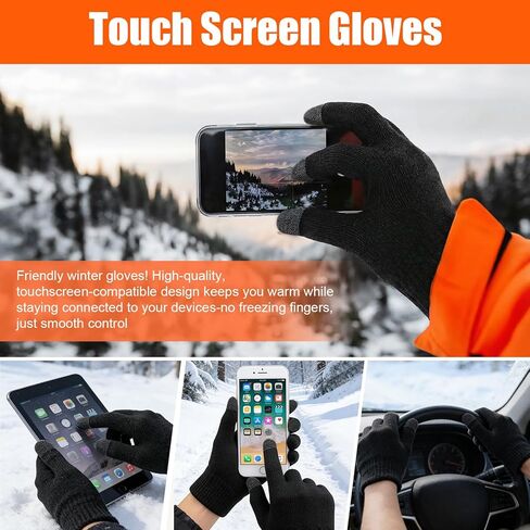 3 Pcs Hat Gloves Scarf Set Black Winter Hats Knit Beanie Touchscreen Glove Long Scaves Themal Skull Caps for Men Women in Kuwait