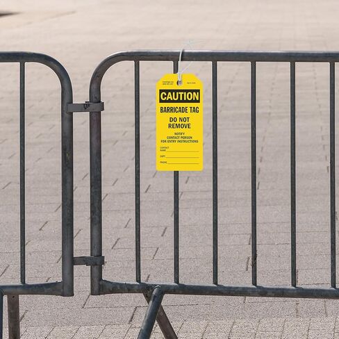 SmartSign 100-Pack Caution Barricade Tags, 2-Sided Write-On Tags in Dispenser Box, 'Do Not Remove Notify Contact Person for Entry Instructions' Tag, 6.25" x 3", 10 mil Plastic, Yellow and Black in Kuwait