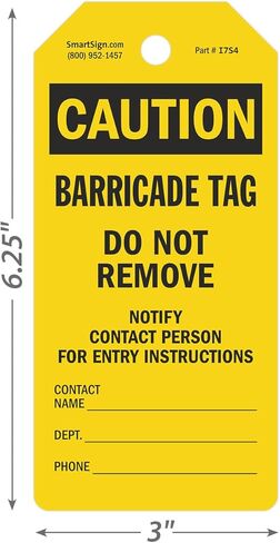 SmartSign 100-Pack Caution Barricade Tags, 2-Sided Write-On Tags in Dispenser Box, 'Do Not Remove Notify Contact Person for Entry Instructions' Tag, 6.25" x 3", 10 mil Plastic, Yellow and Black in Kuwait