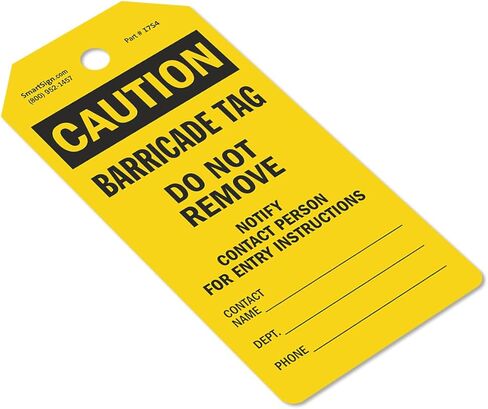 SmartSign 100-Pack Caution Barricade Tags, 2-Sided Write-On Tags in Dispenser Box, 'Do Not Remove Notify Contact Person for Entry Instructions' Tag, 6.25" x 3", 10 mil Plastic, Yellow and Black in Kuwait