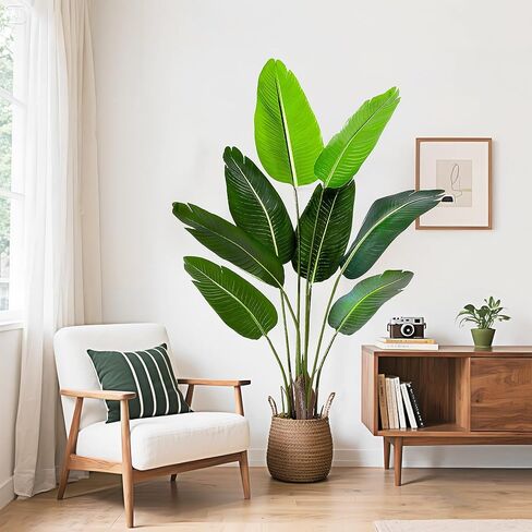 litphke Artificial Tree Bird of Paradise Artificial Plant, 4 Ft Faux Tropical Plant Palm Tree with Leaves Trunks Faux Banana Leaf Tree for Home Decor Living Room Indoor Outdoor Office in Saudi Arabia