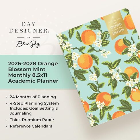 Blue Sky Day Designer 2026-2028 Monthly Academic Year 24 Month Planner Calendar, July 2026 - June 2028, 8.5" x 11", Flexible Cover, Stapled Binding, Orange Blossom Mint in Saudi Arabia