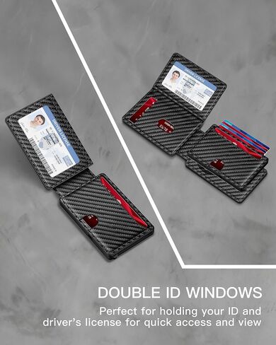 Wallet for Men | RFID Blocking Magsafe Pop Up Metal Card Holder | with 2 ID Windows and Cash Slot | Hold 12 -15 Cards | Slim Compact Bifold Smart Wallet | Magnetic Closure (Black Carbon Fiber) in Saudi Arabia