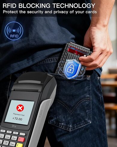 Wallet for Men | RFID Blocking Magsafe Pop Up Metal Card Holder | with 2 ID Windows and Cash Slot | Hold 12 -15 Cards | Slim Compact Bifold Smart Wallet | Magnetic Closure (Black Carbon Fiber) in Saudi Arabia