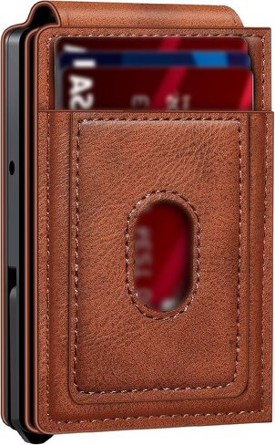 Wallet for Men | RFID Blocking Magsafe Pop Up Metal Card Holder | with 2 ID Windows and Cash Slot | Hold 12 -15 Cards | Slim Compact Bifold Smart Wallet | Magnetic Closure (Black Carbon Fiber) in Saudi Arabia