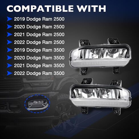 LED Fog Lights Compatible with 2019-2022 Dodge Ram 2500 3500, Front Bumper Fog Lamp Assembly Kit with Brackets, Switch & Wiring Harness, Replaces OE 68273291AB 68273292AB in Saudi Arabia