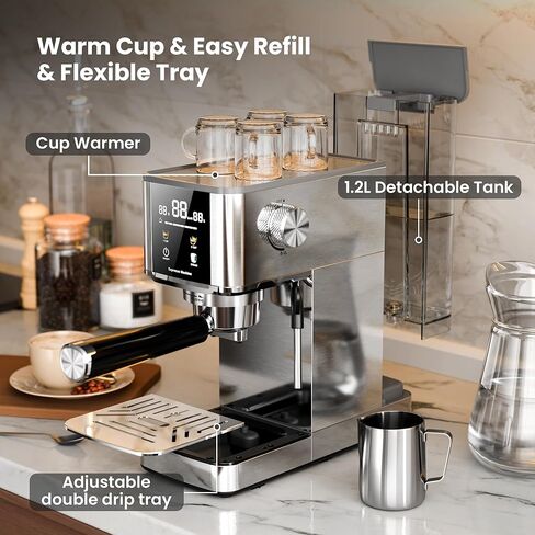 Kismile Espresso Machines,Professional Espresso Maker with Milk Frother Steam Wand for Latte & Cappuccino, Coffee Machine with Removable Water Tank for Home/Office in Kuwait