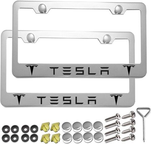 2 Pcs Premium Black Aluminum Alloy License Plate Frame fit Tesla Tag License Plate, Applicable to Standard US License Plate Cover, Accessories Included in Saudi Arabia